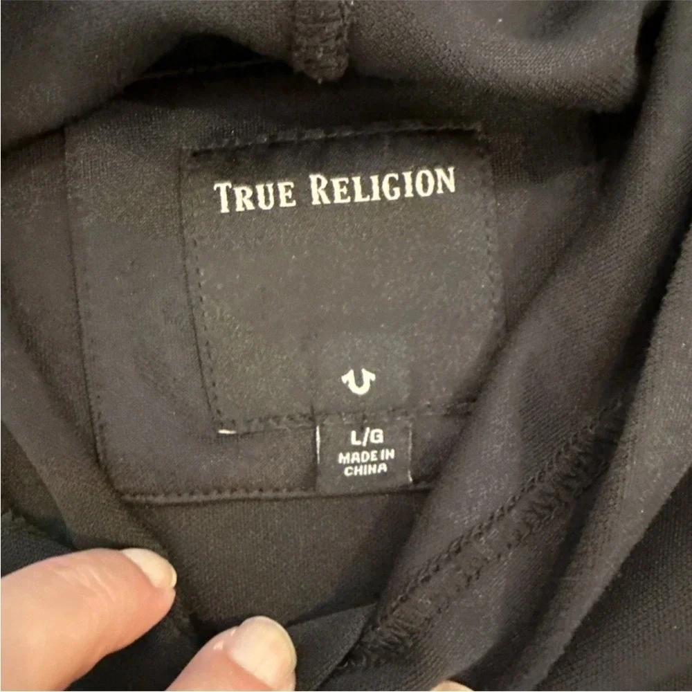 Mens True Religion Hoodie Black With Metallic Blue Accents Size L